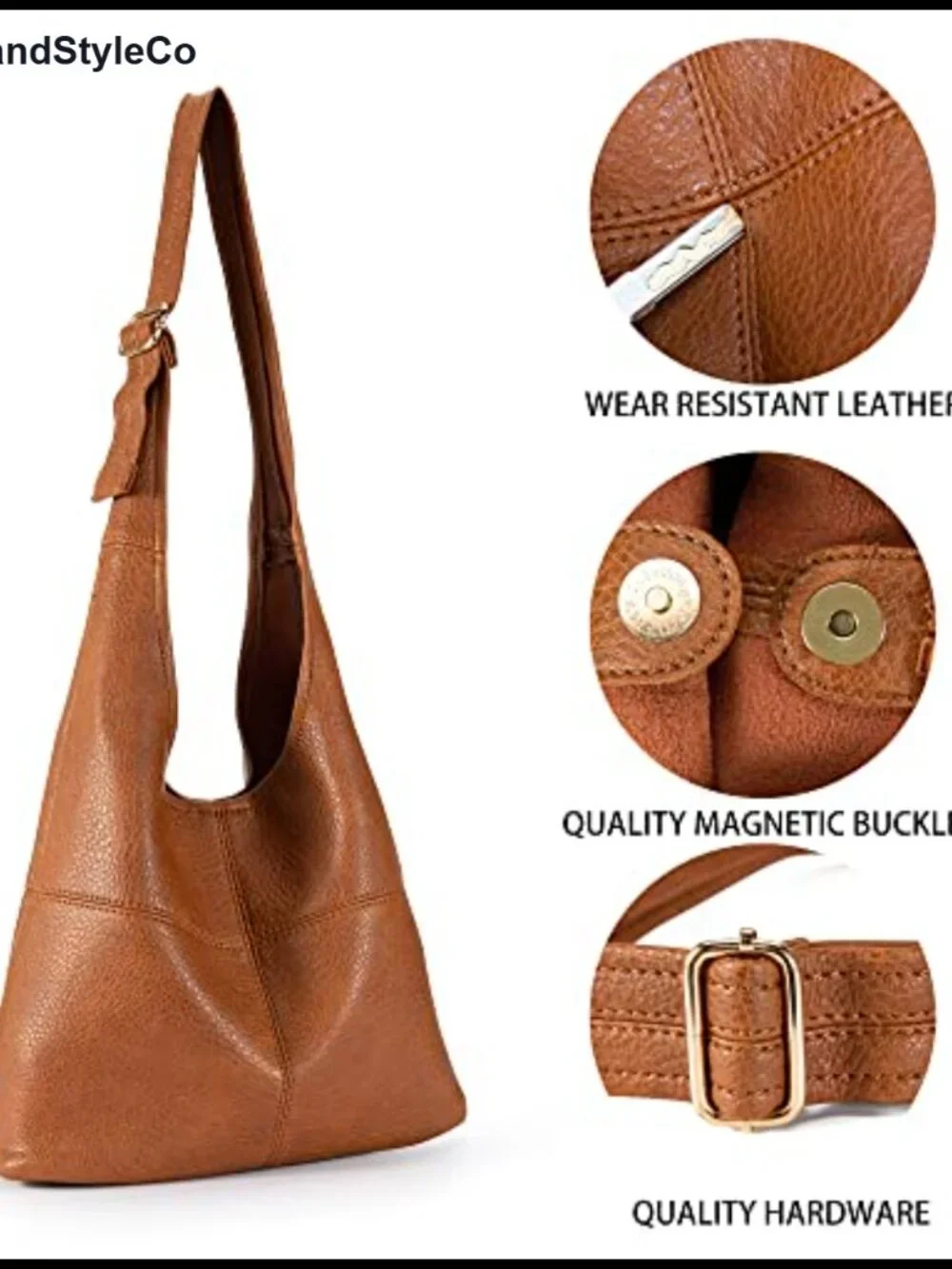 Vegan Leather Hobo Purse with Wristlet Clutch - Shoulder Bag